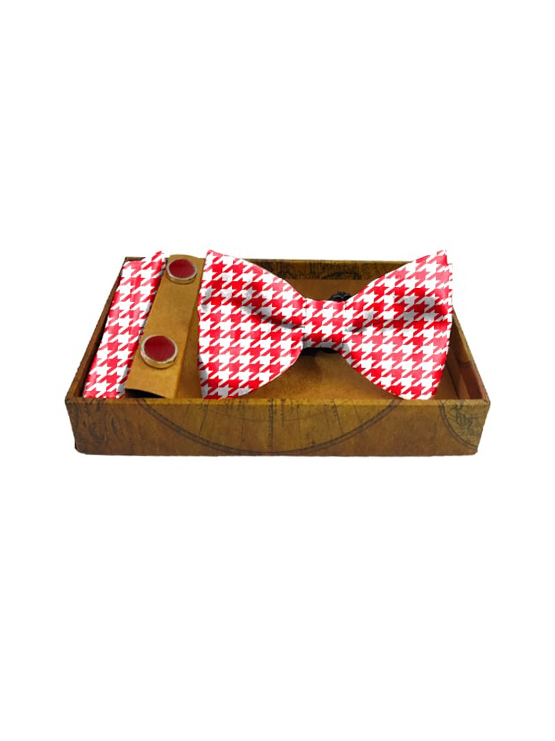 

Blacksmith Men Red & White Houndstooth Printed Satin Accessory Gift Set