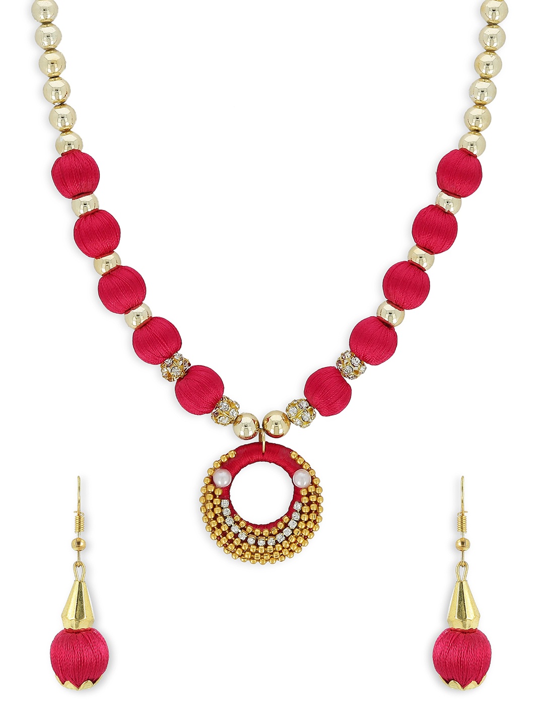 

AKSHARA Girls Gold-Plated Red & White Beaded Handcrafted Jewellery Set
