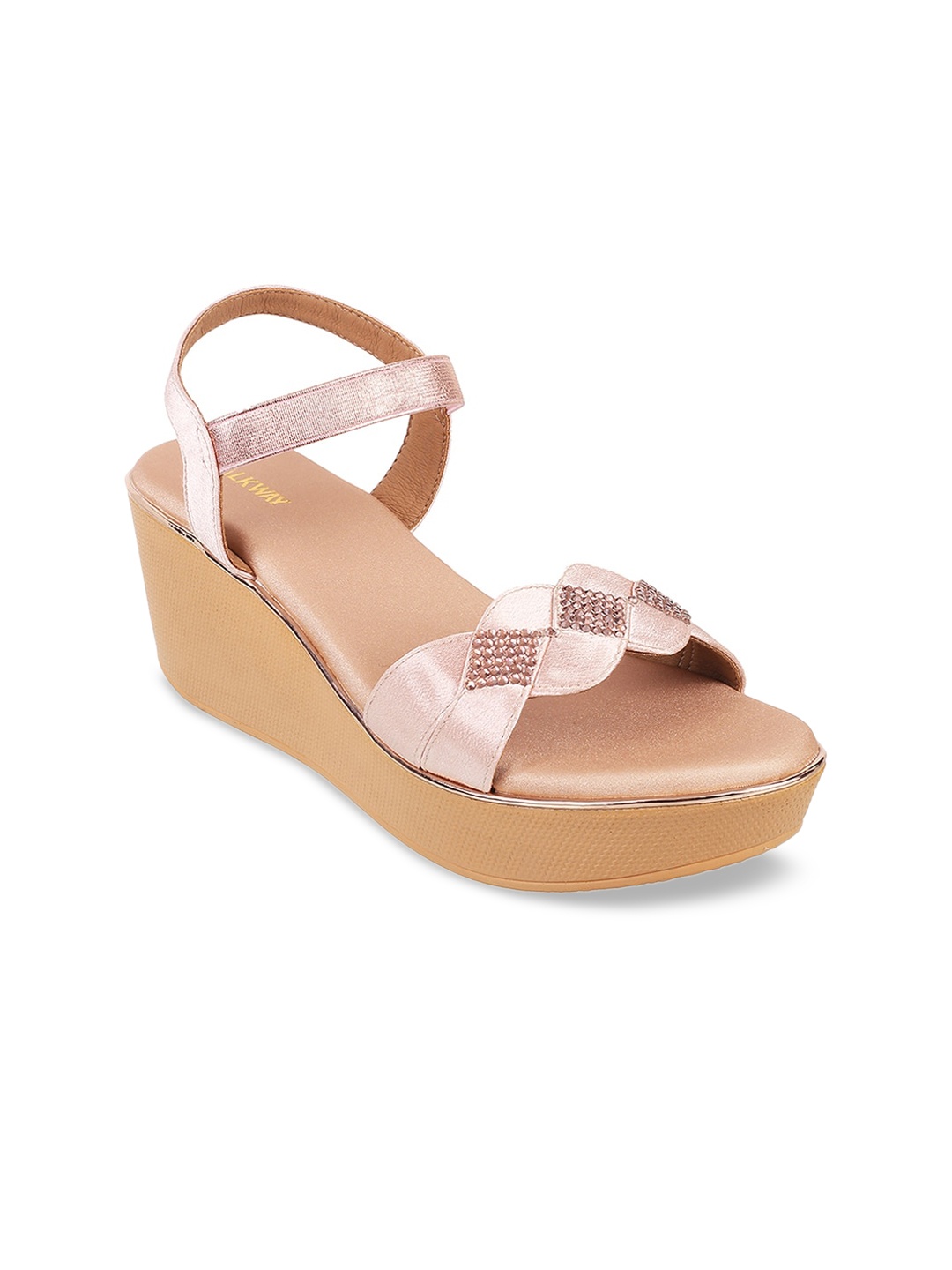 

WALKWAY by Metro Women Rose Gold-Toned Braided & Embellished Wedges
