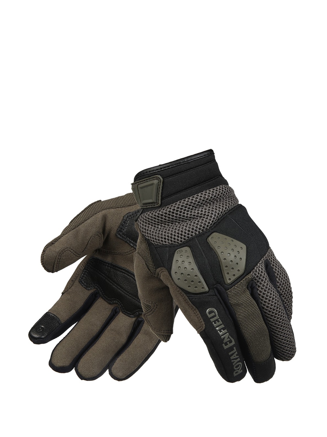 

Royal Enfield Men Olive-Green & Black Colour-Blocked Trailblazer Gloves, Steel