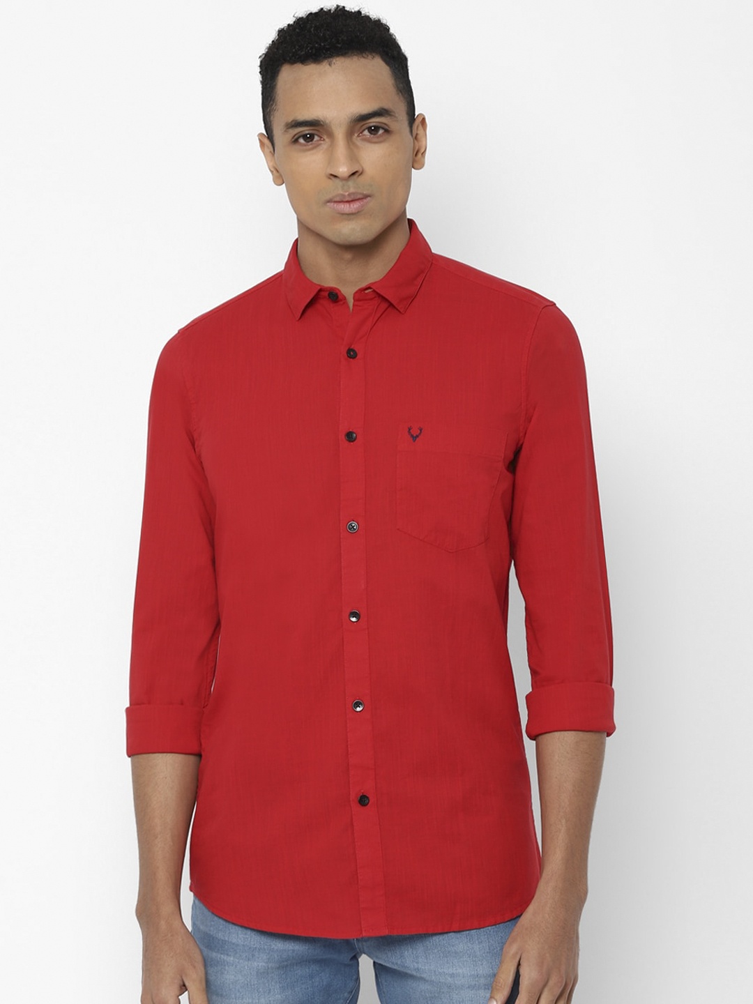 Allen Solly Men Red Pure Cotton Regular Fit Solid Casual Shirt