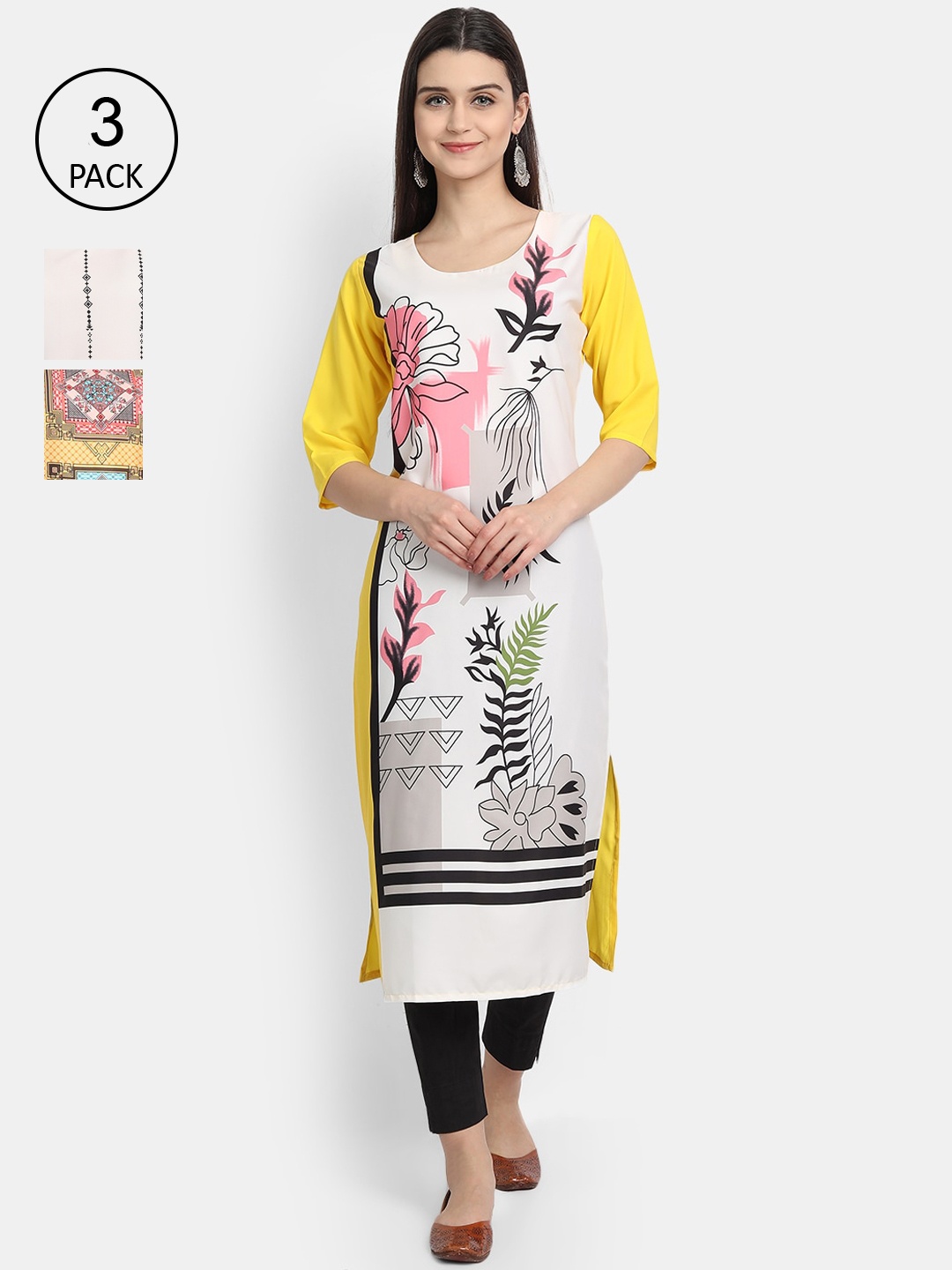 

Ethnic basket Women Pack Of 3 Multicoloured Floral Crepe Kurta, Multi