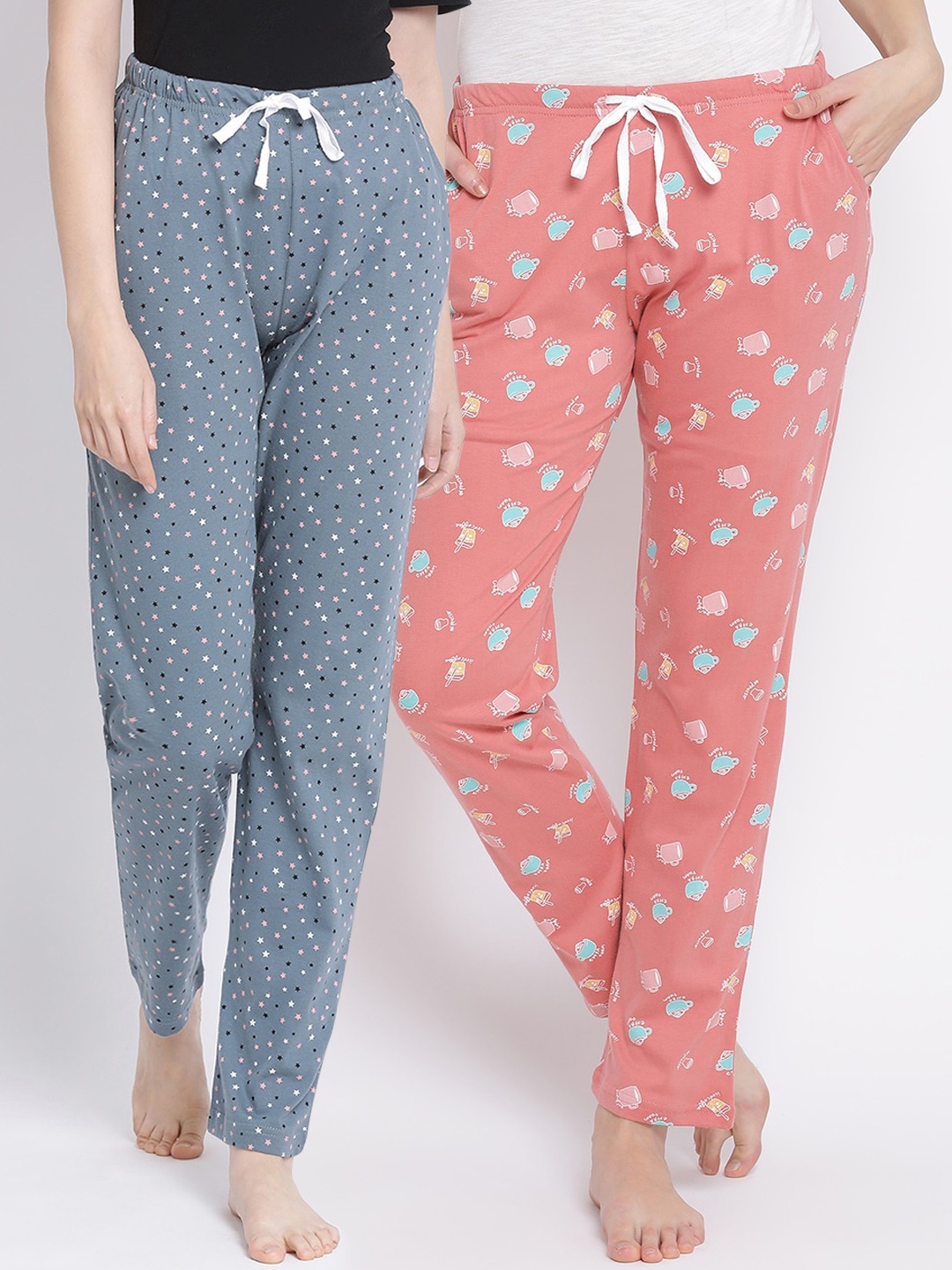 

Kanvin Women Pack Of 2 Printed Cotton Lounge Pants, Orange