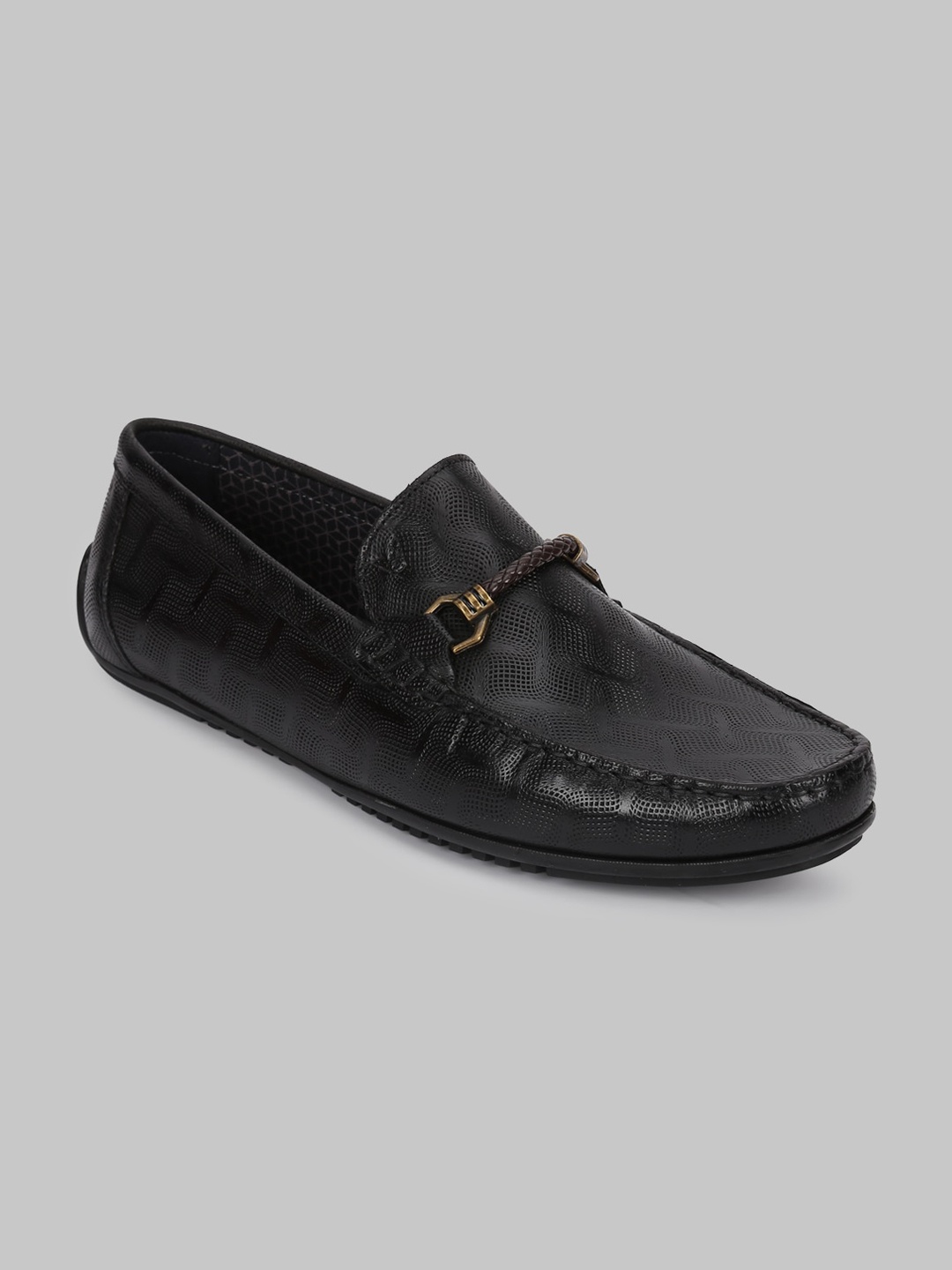 

V8 by Ruosh Men Black Textured Leather Loafers
