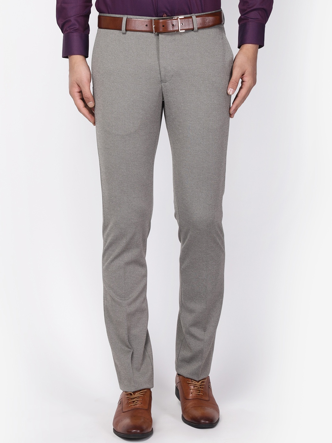 

Blackberrys Men Grey Slim Fit Self Design Formal Trousers