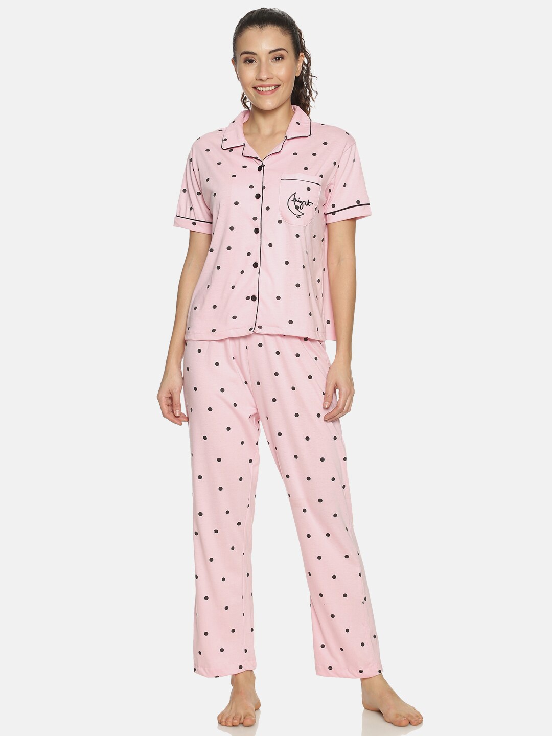 

Campus Sutra Women Pink Printed Cotton Night suit