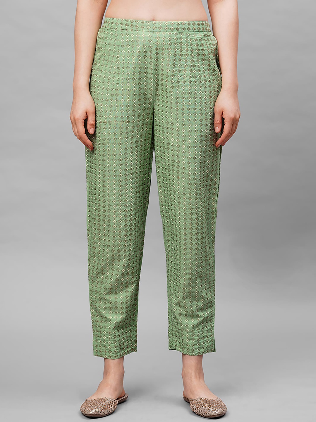 

Indo Era Women Green Ethnic Motifs Printed Regular Trousers