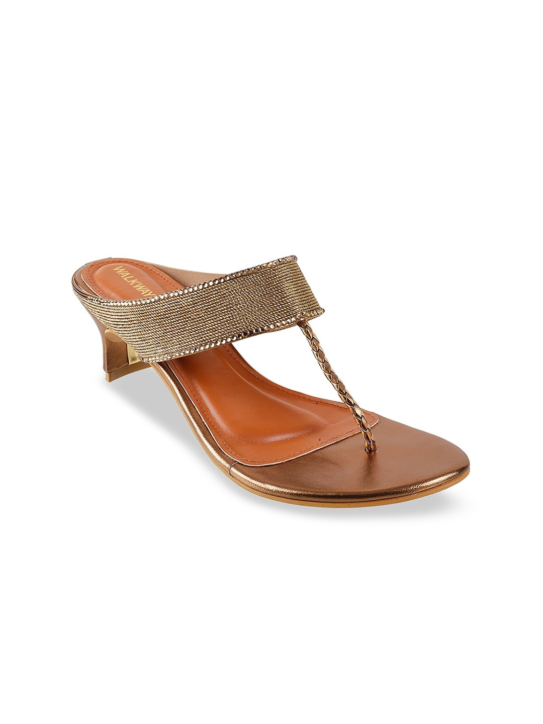 

WALKWAY by Metro Women Gold-Toned Woven Design Embellished Slim Heels