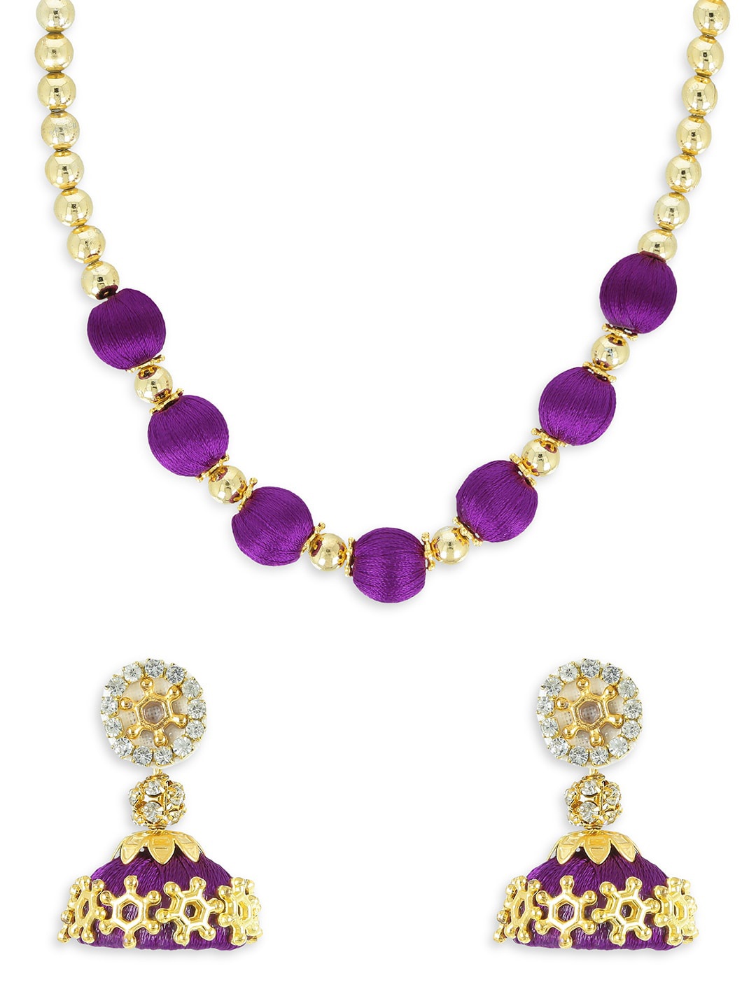 

AKSHARA Girls Gold-Plated Purple & White Beaded Handcrafted Jewellery Set