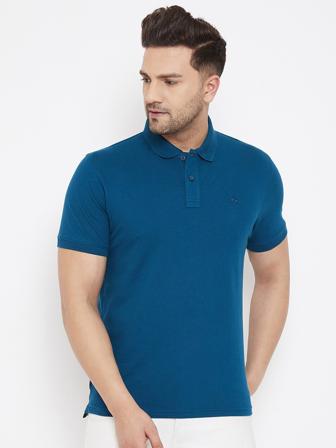 

98 Degree North Men Teal Blue Polo Collar T-shirt