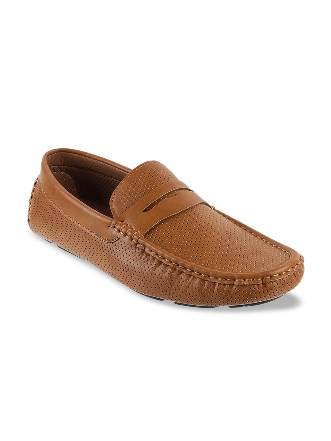 

WALKWAY by Metro Men Tan Brown Perforated Penny Loafers