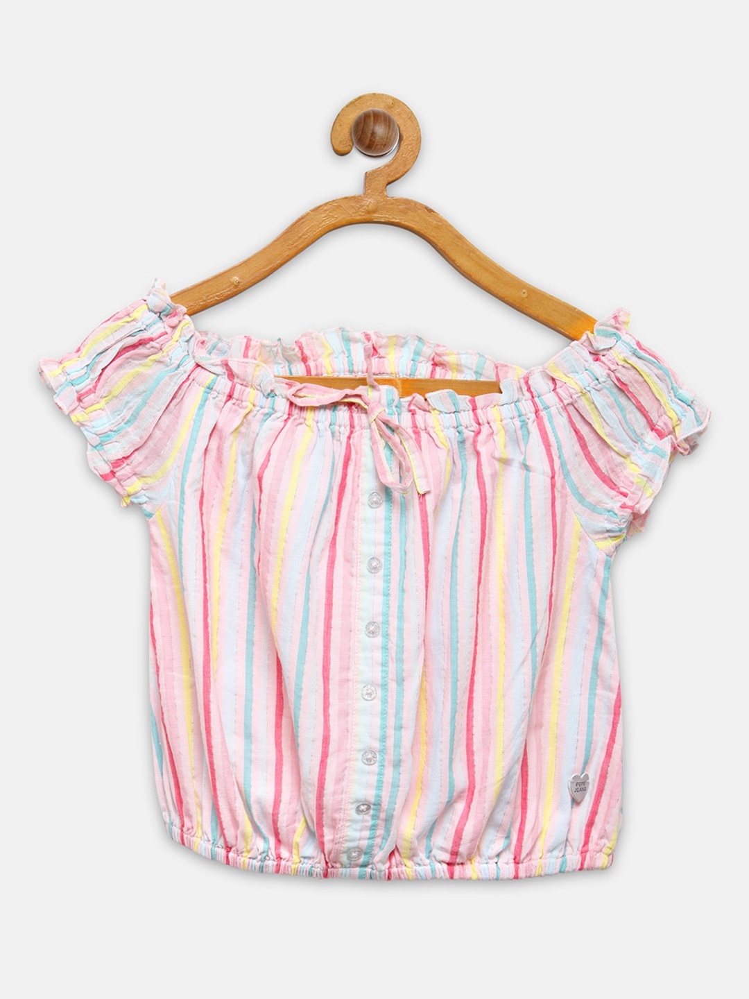 

Pepe Jeans Pink & Blue Striped Off-Shoulder Bardot Top
