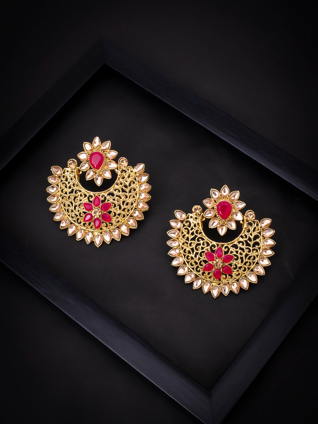 

Sukkhi Gold-Toned & Pink Contemporary Studs Earrings