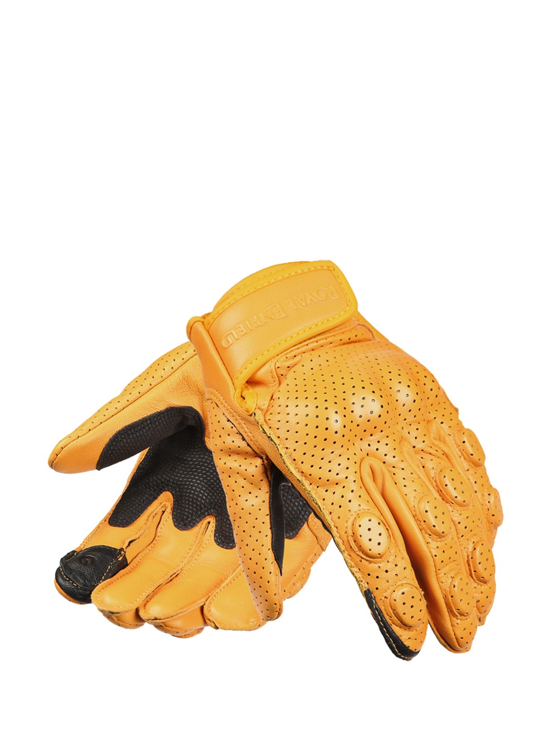 

Royal Enfield Men Yellow & Black Colour-Blocked Leather Burnish Gloves