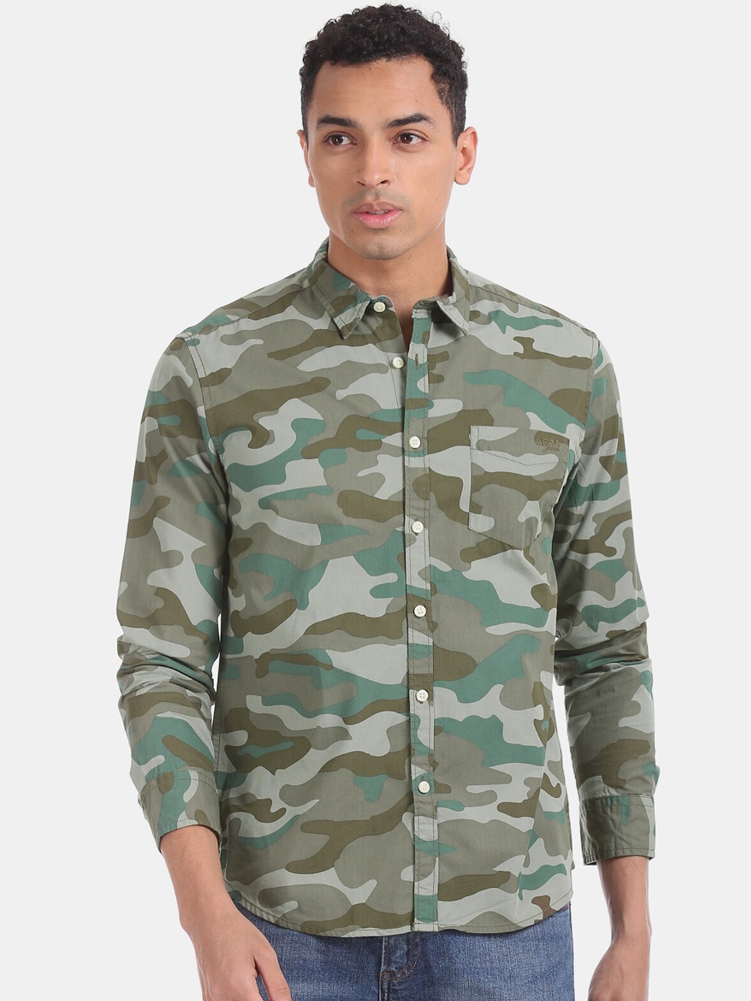 

Aeropostale Men Green & Grey Regular Fit Printed Casual Shirt