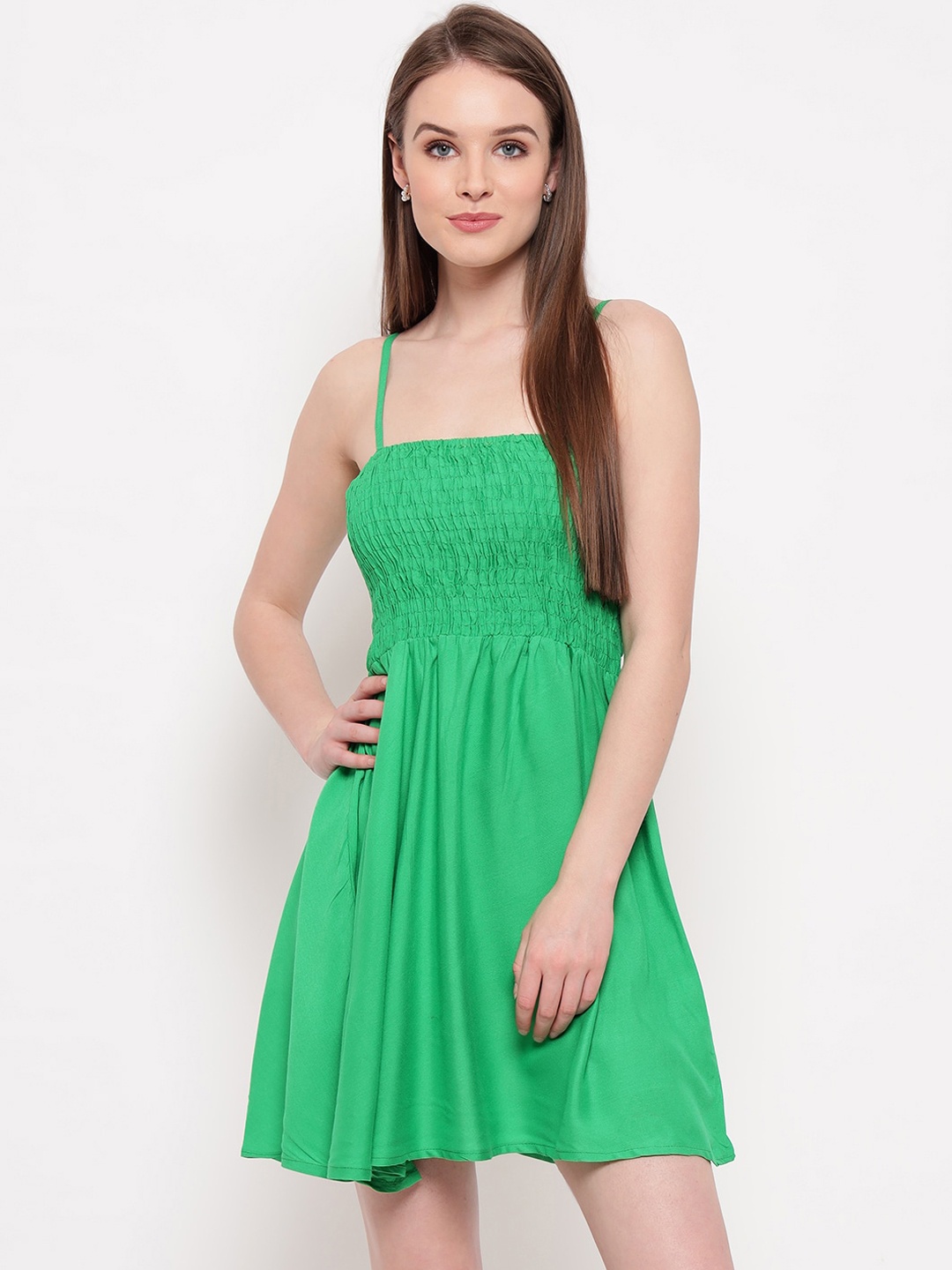 

Aawari Women Green Solid Fit & Flare Dress