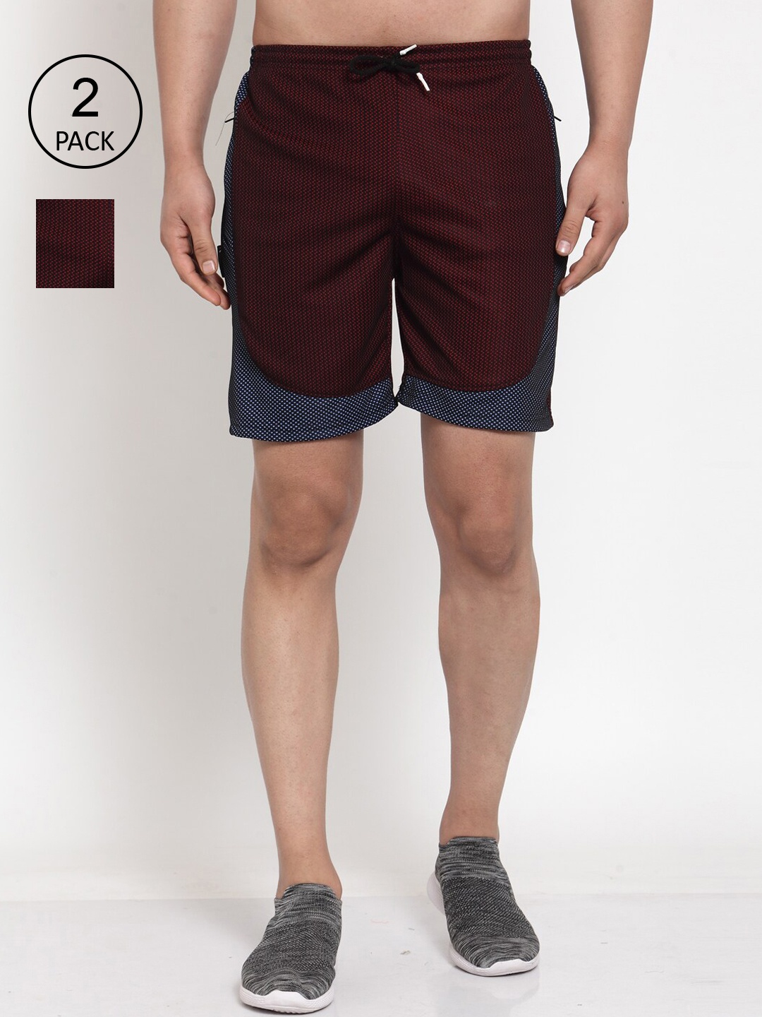 

KLOTTHE Men PAck Of 2 Maroon Colourblocked Regular Fit Sports Shorts