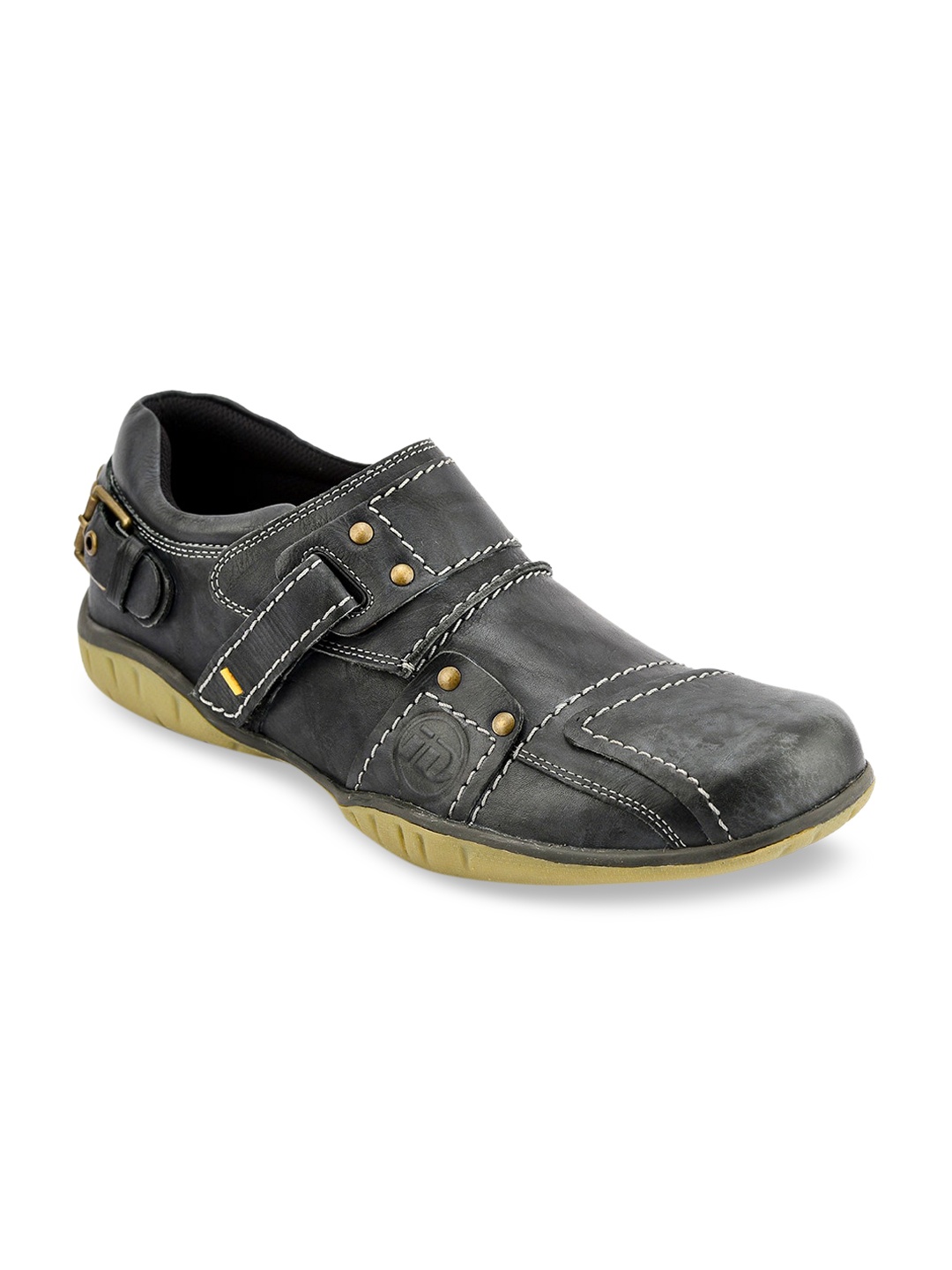 

ID Men Charcoal Grey Leather Slip-on Shoes
