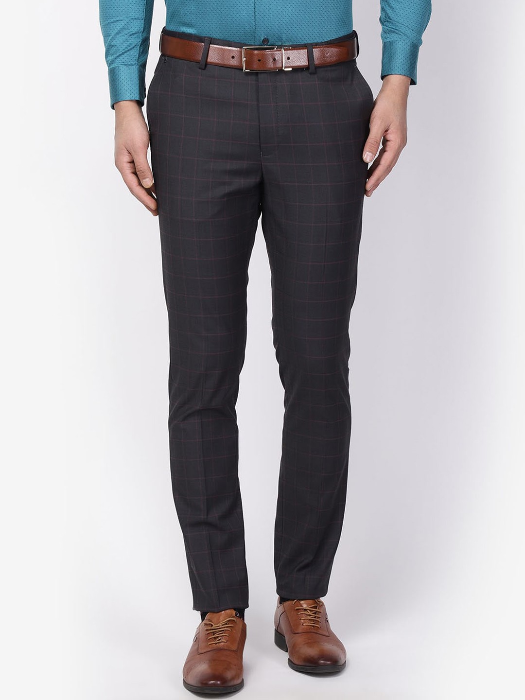 

Blackberrys Men Grey Arise Regular Fit Checked Formal Trousers
