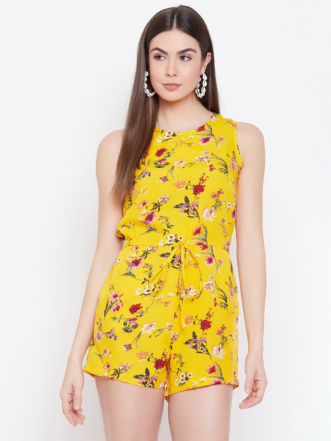 Uptownie Lite Women Yellow Printed Sleeveless Playsuit