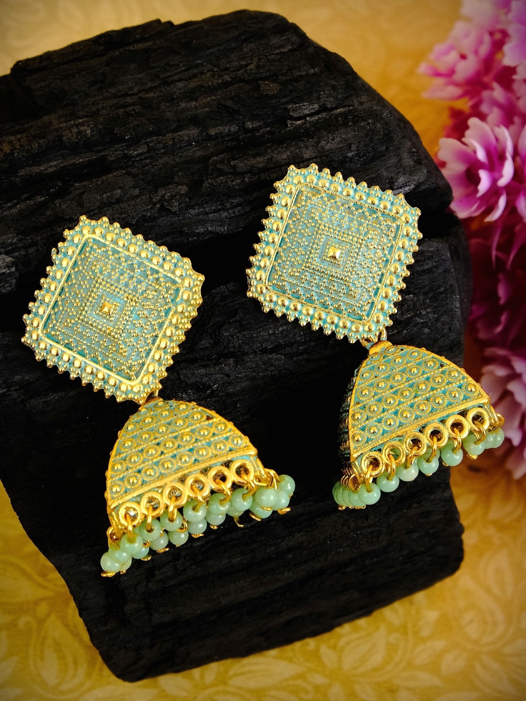 

Crunchy Fashion Sea Green Contemporary Jhumkas