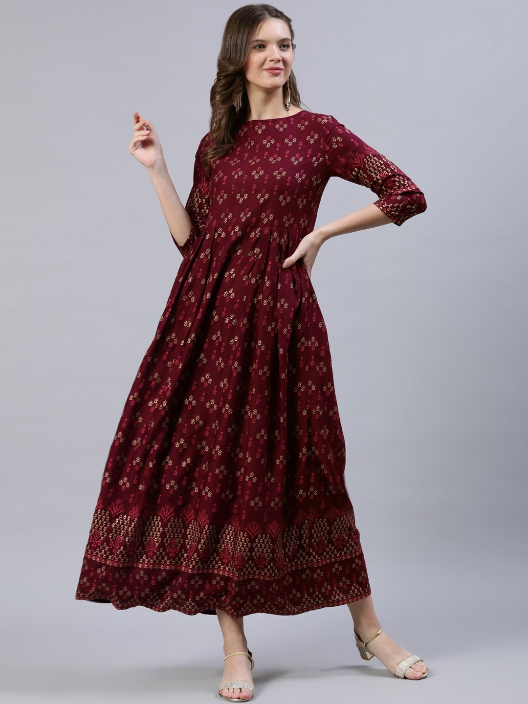 

Nayo Burgundy Ethnic Motifs Maxi Dress