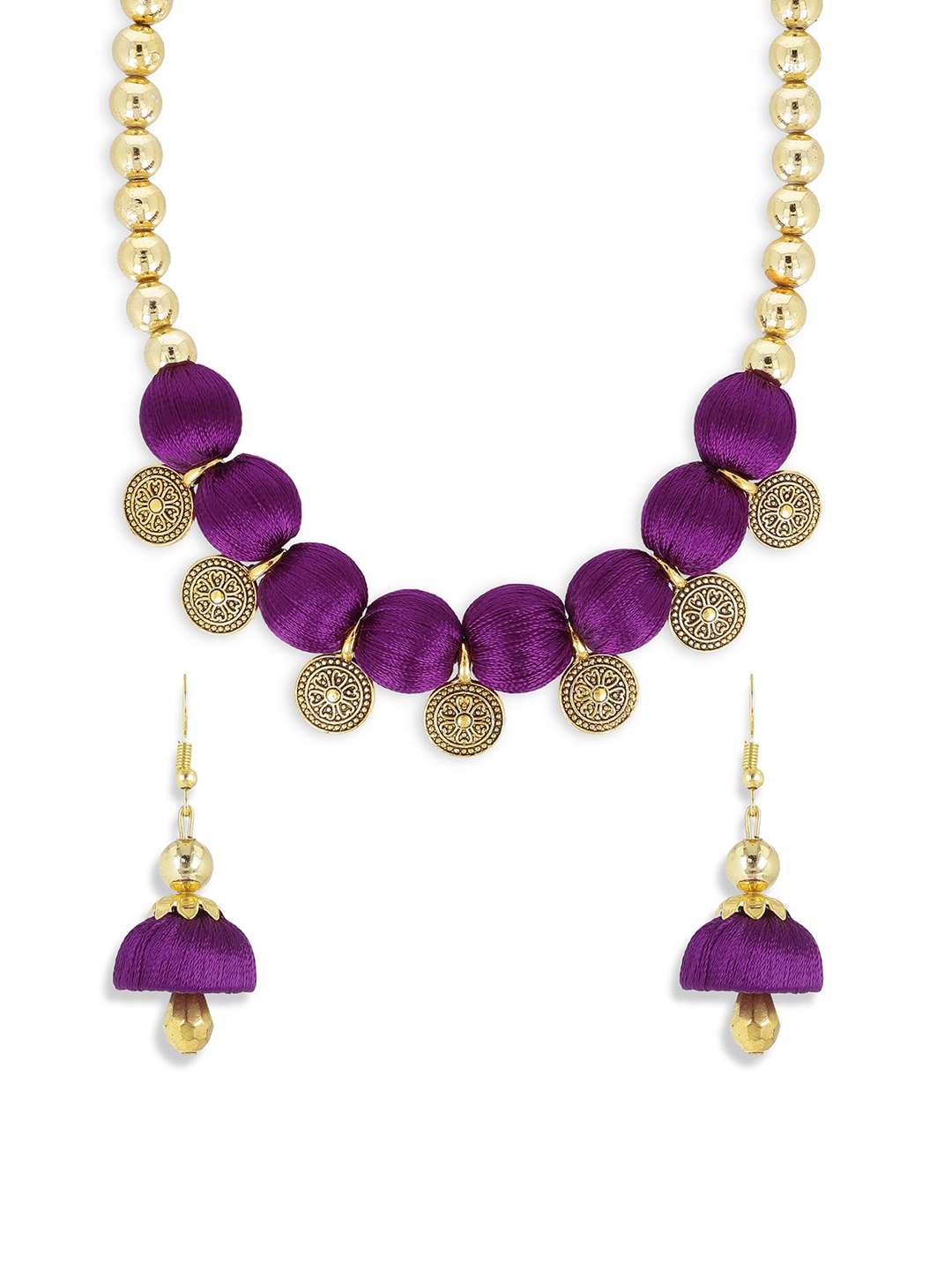 AKSHARA Gold-Plated Purple Beaded Handcrafted Jewellery Set