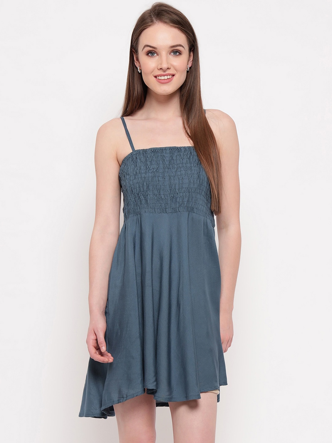 Aawari Women Blue Solid Fit & Flare Dress