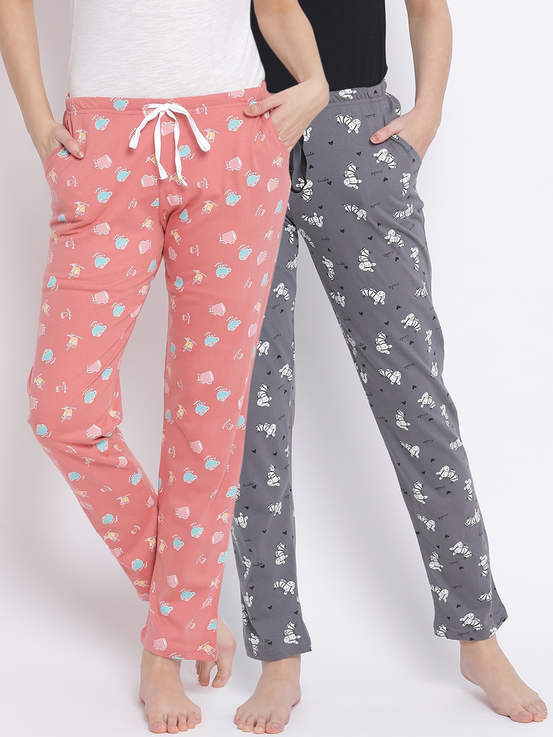 

Kanvin Women Pack Of 2 Printed 100% Cotton Lounge Pants, Orange