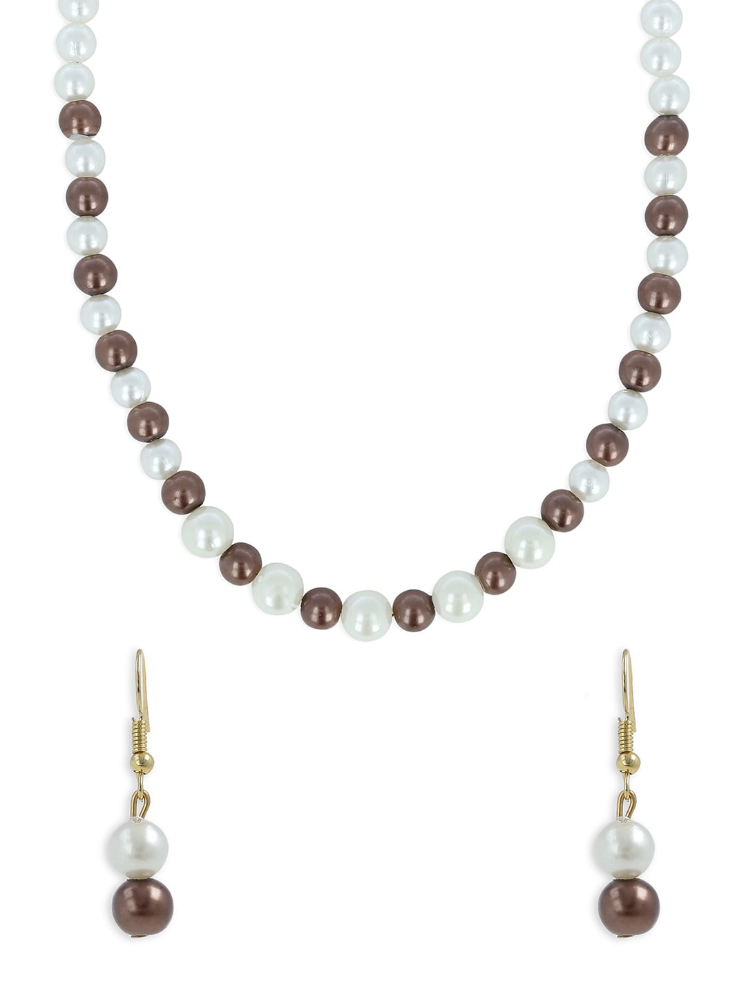 

AKSHARA Girls Gold-Plated Brown & White Beaded Handcrafted Jewellery Set