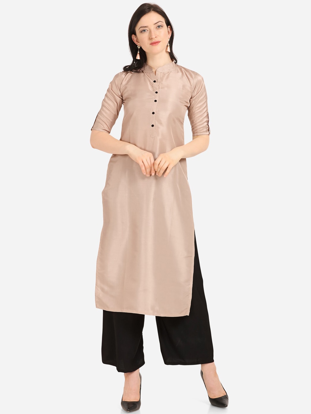 

Florence Women Beige & Black Solid Straight Kurta With palazzo Pants