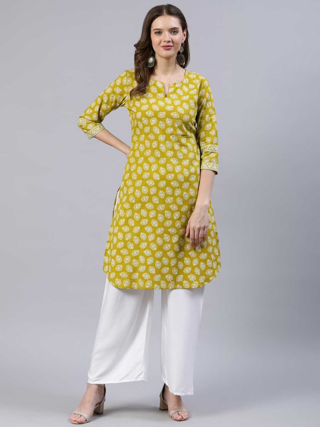 

Nayo Women Green & White Ethnic Motifs Printed Kurta