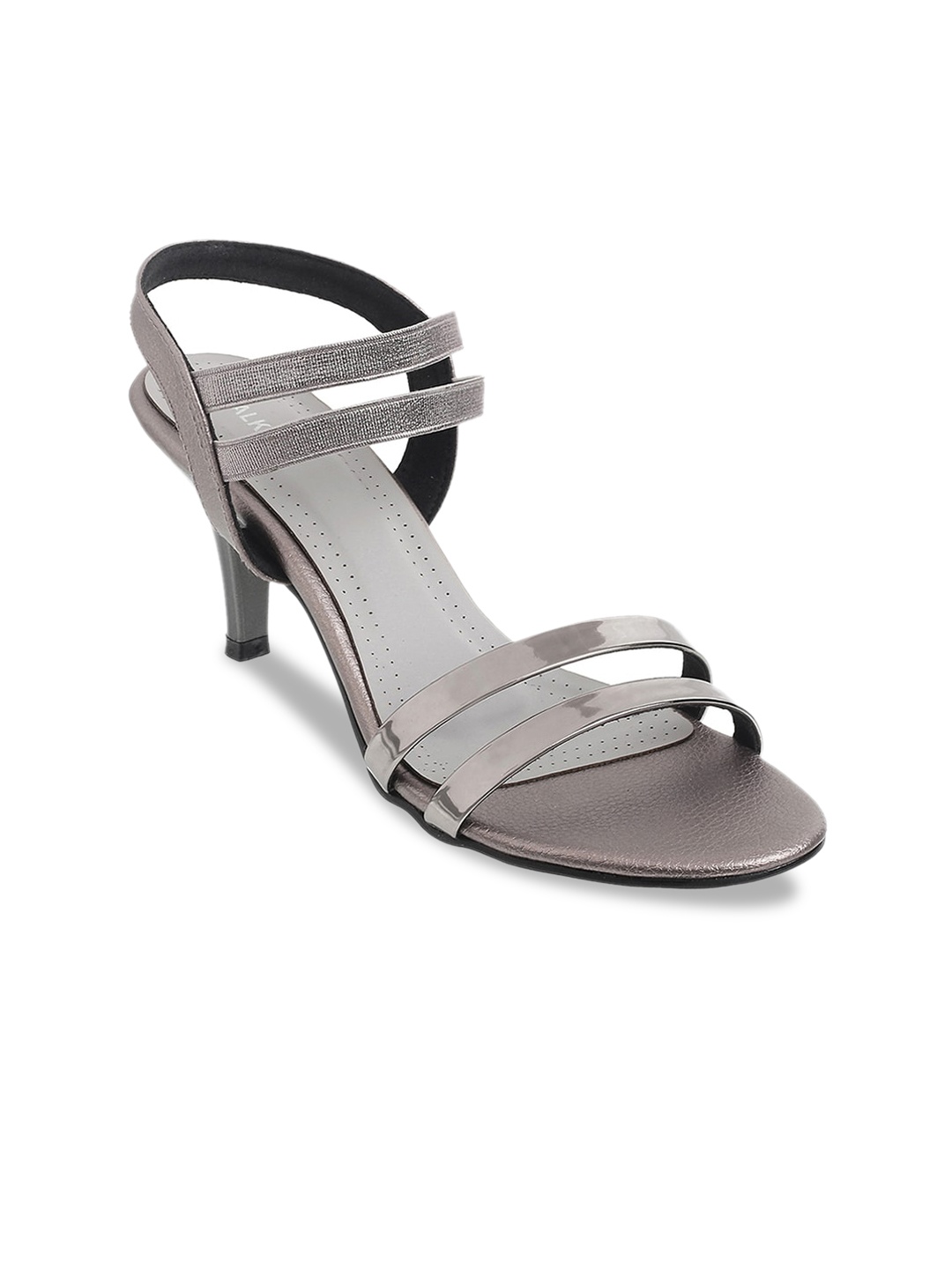 

WALKWAY by Metro Women Gunmetal-Toned Solid Slim Heels with Glossy & Shimmer Detail, Metallic