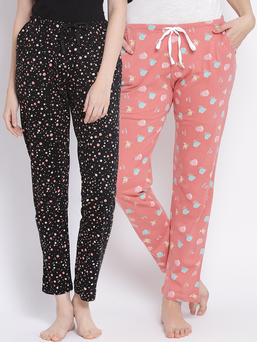 

Kanvin Women Pack of 2 Printed Pure Cotton Lounge Pants, Orange