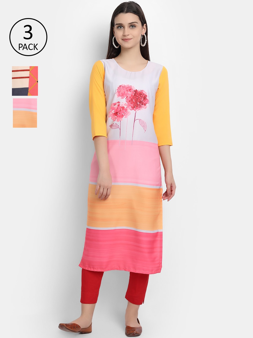 

Ethnic basket Women Pack Of 3 Multicoloured Geometric Printed Crepe Kurta, Multi