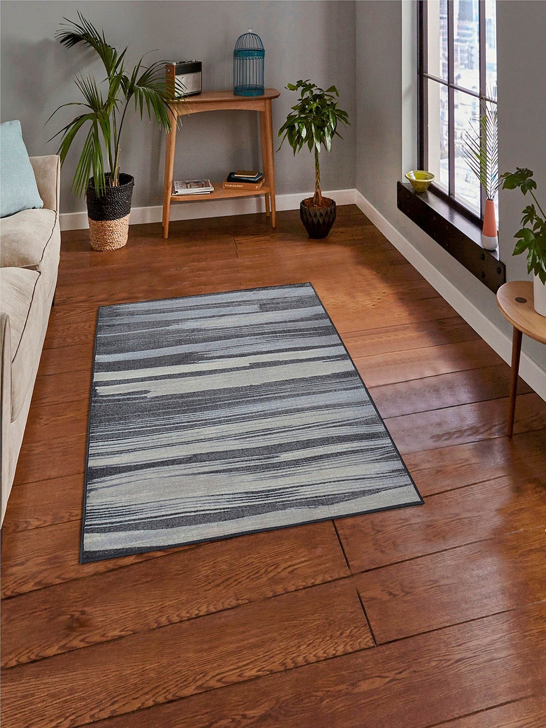 

RUGSMITH Grey & Black Printed Rectangular Anti-Skid Carpet