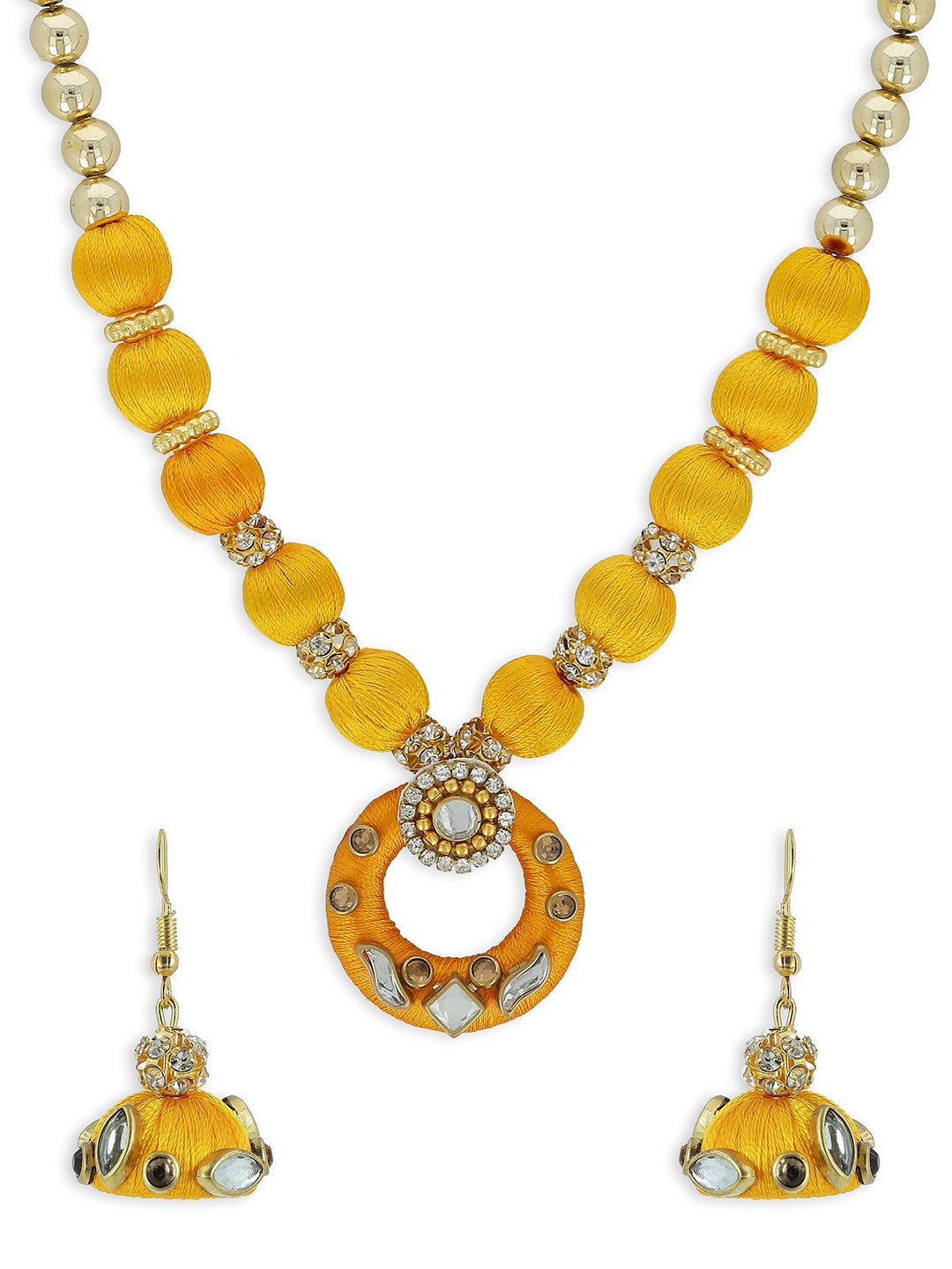 

AKSHARA Gold-Plated Yellow Handcrafted Jewellery Set