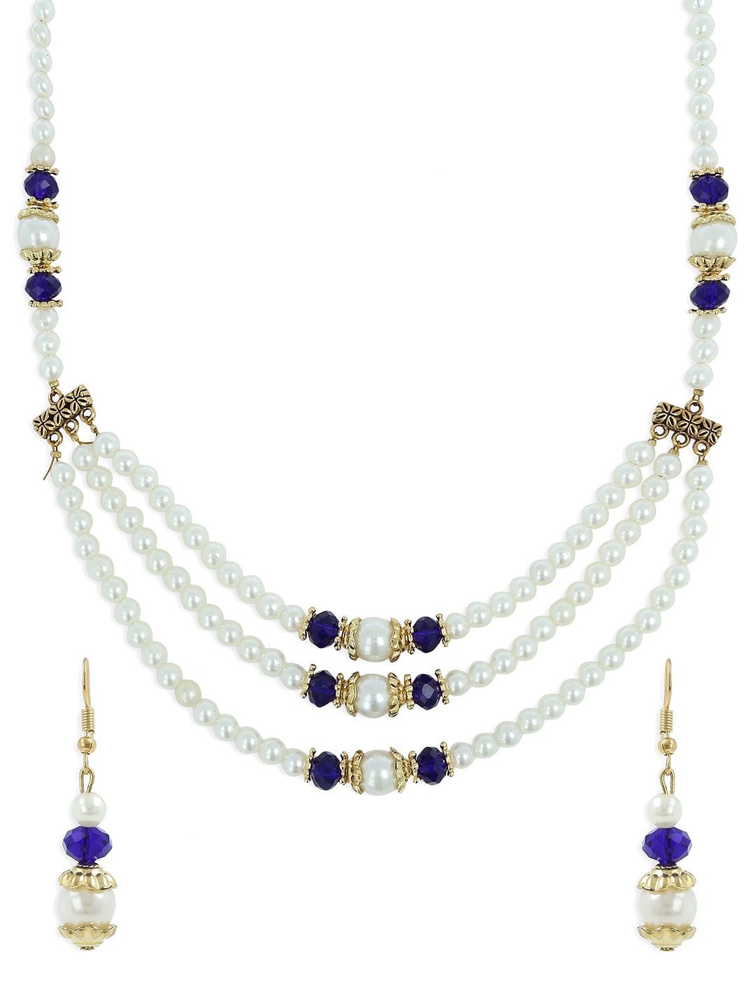

AKSHARA Girls Gold-Plated Blue & White Beaded Handcrafted Jewellery Set