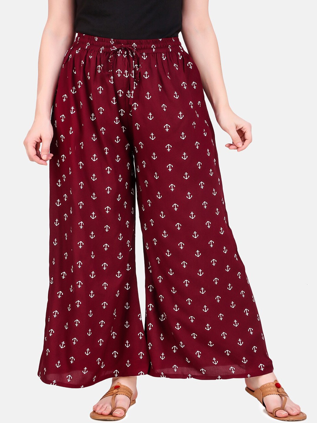 

Aawari Women Maroon Regular Fit Printed Parallel Trousers