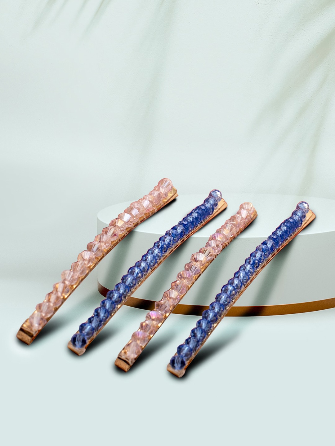 

Hair Drama Company Transparent Blue & Pink Crystals Pins, Gold