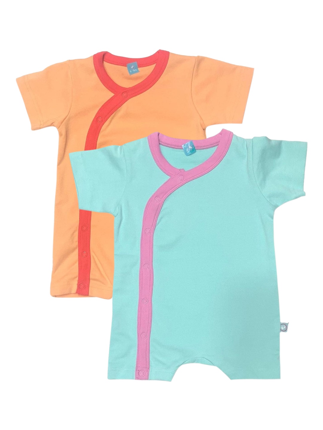 

cherrytoes Infant Kids Pack Of 2 Solid Pure Combed Cotton Sustainable Rompers, Peach