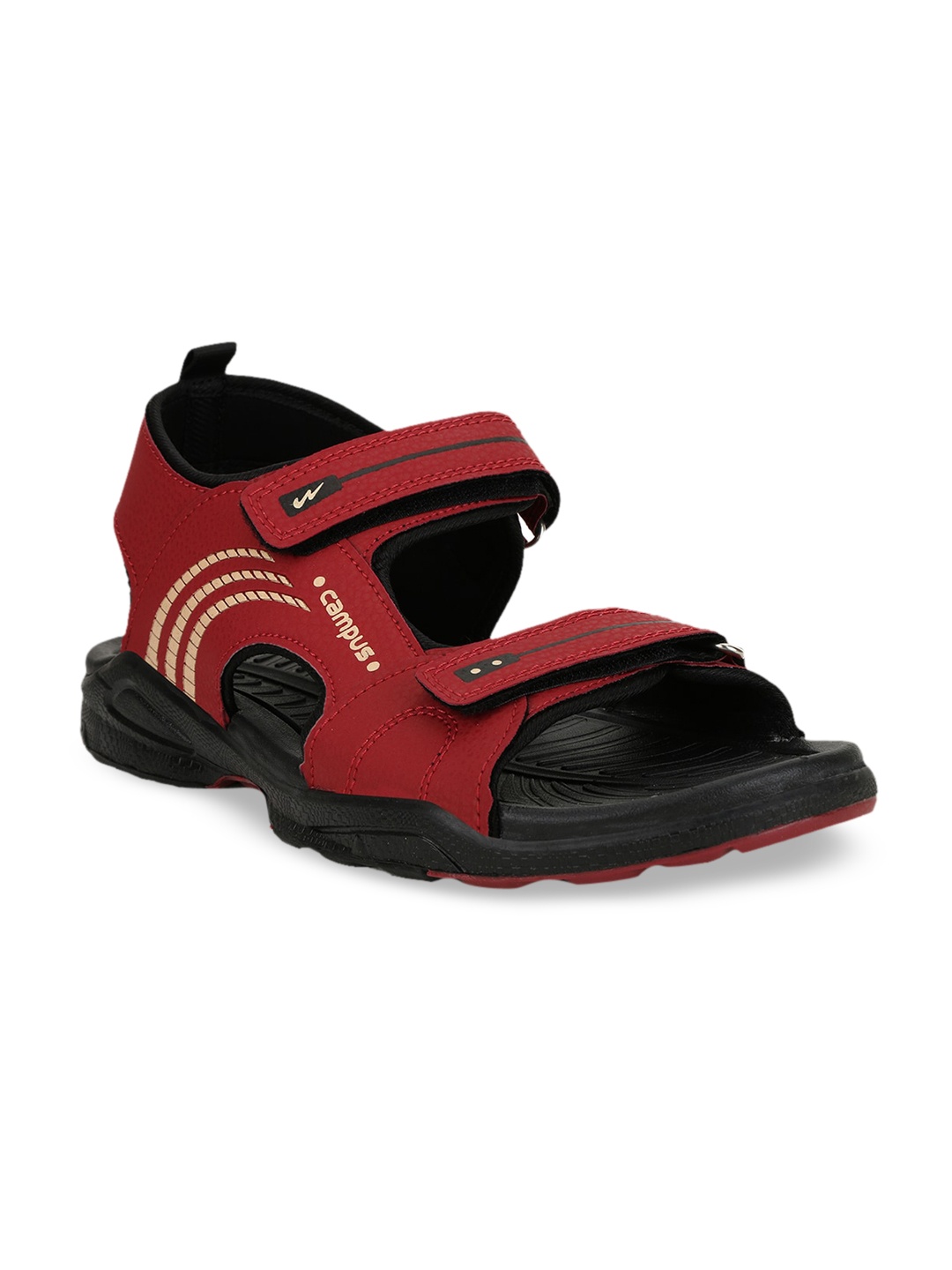 

Campus Men Rust-Red & Black Solid Sports Sandals