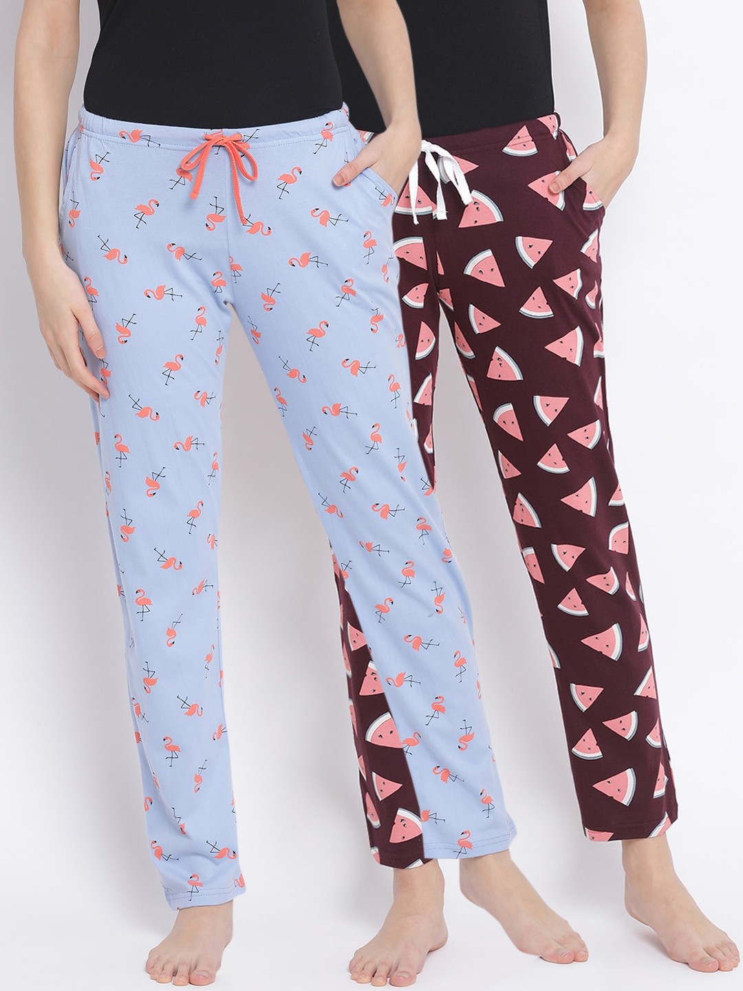 

Kanvin Women Pack of 2 Printed Pure Cotton Lounge Pants, Brown