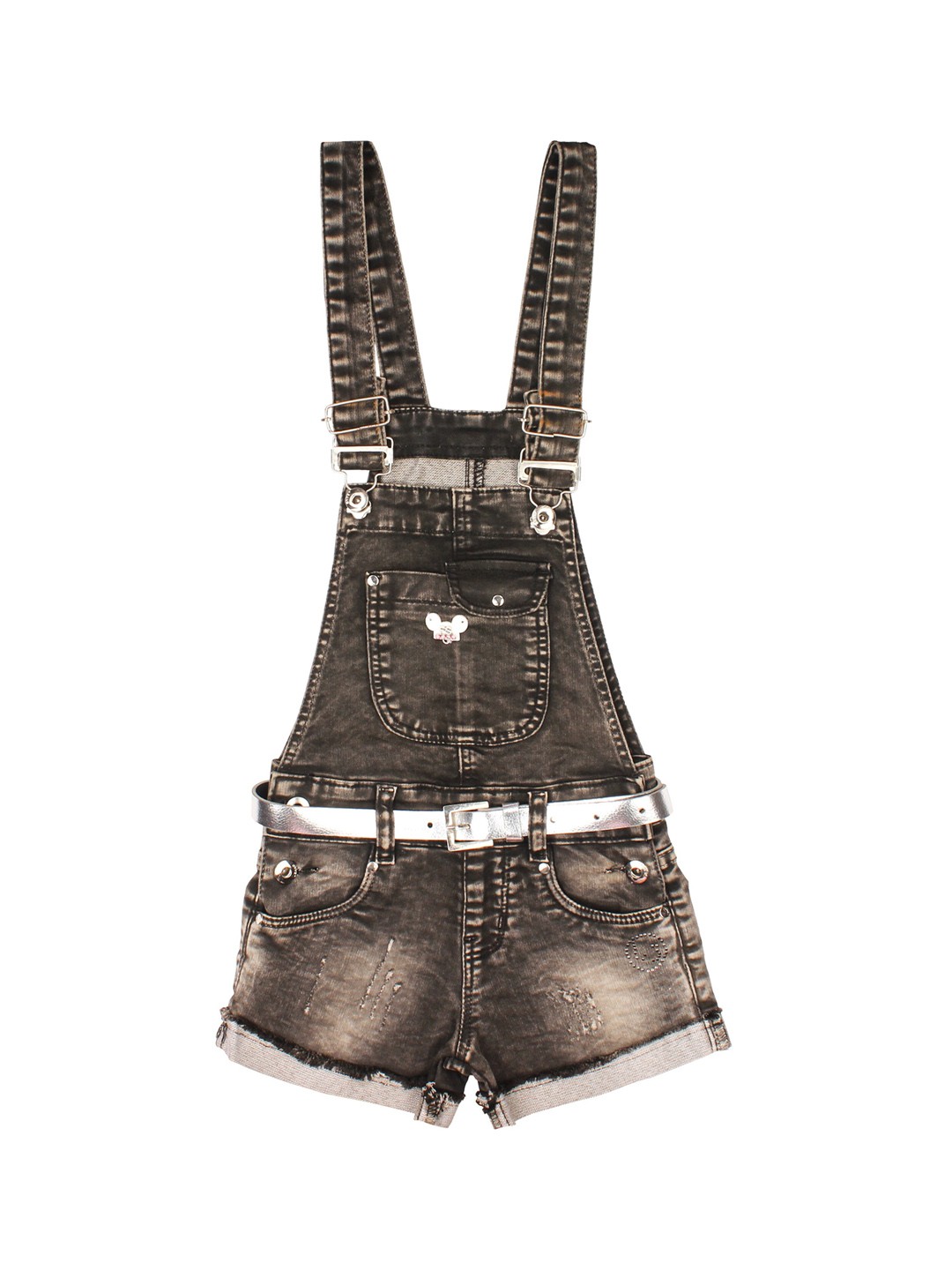 

Lil Lollipop Girls Grey Denim Short Cotton Dungarees
