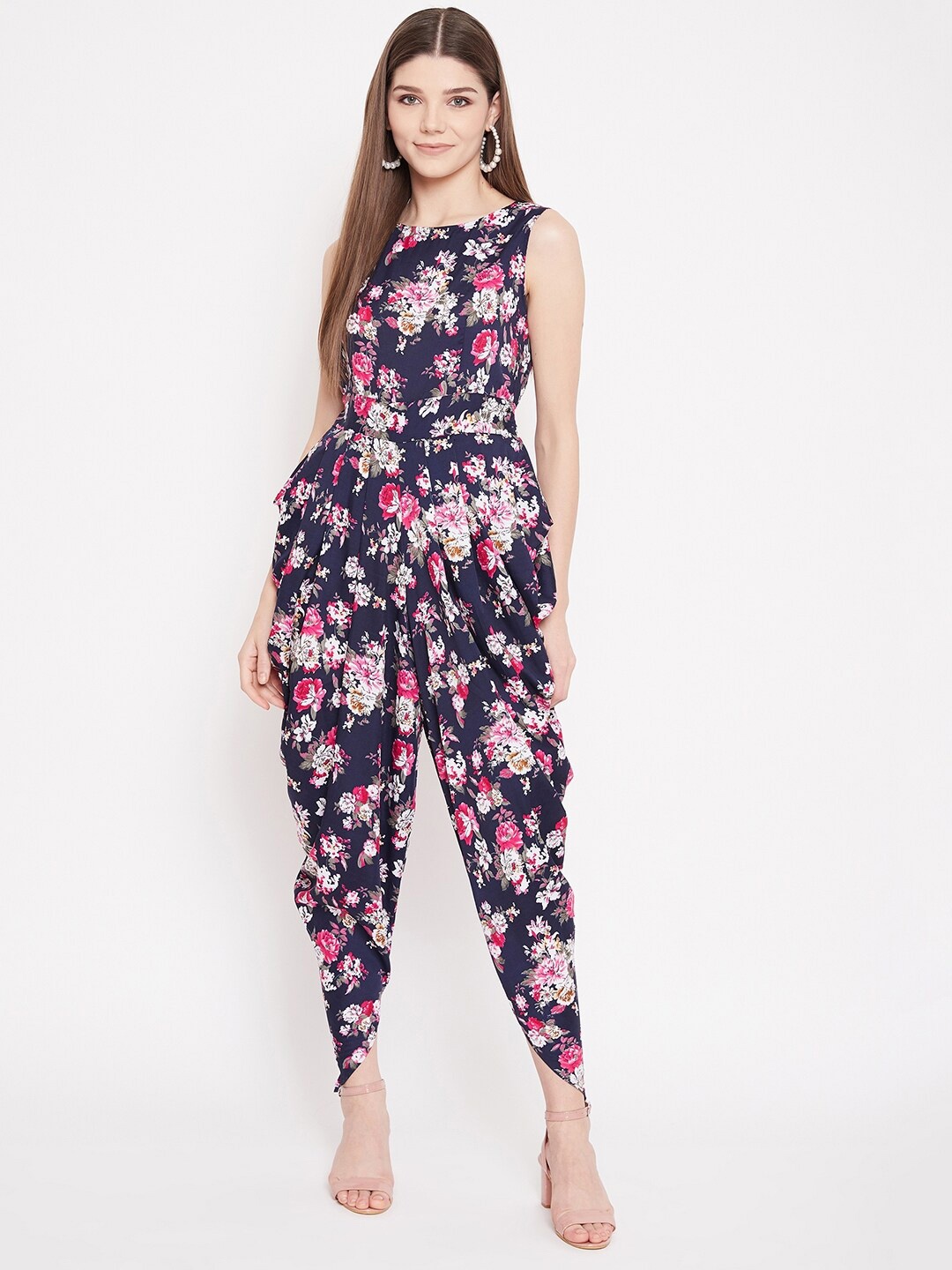 

Uptownie Lite Women Blue & Pink Floral Printed Dhoti Jumpsuit