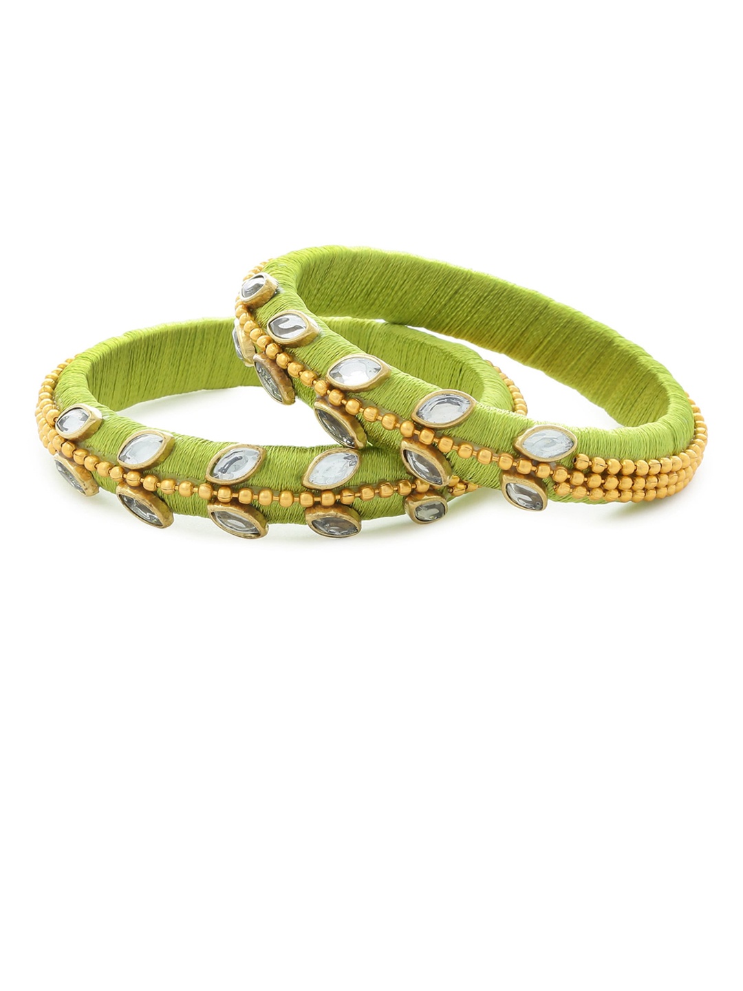 

AKSHARA Girls Set of 2 Green & Gold-Toned Stone-Studded Handcrafted Bangles