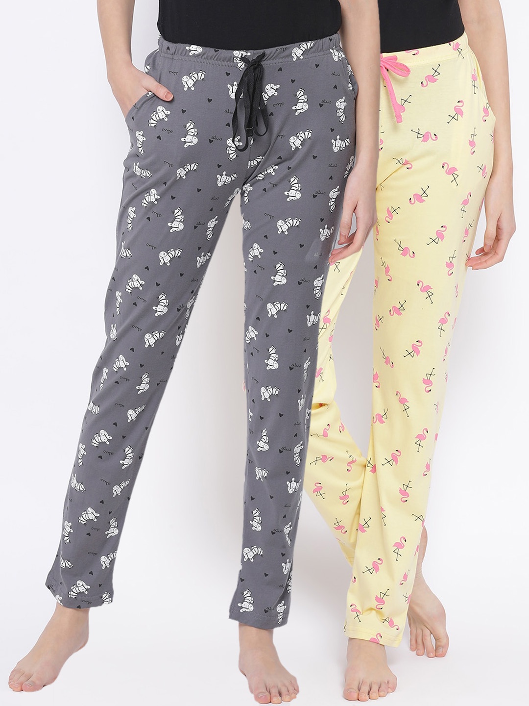 

Kanvin Women Pack Of 2 Printed Pure Cotton Lounge Pants, Grey