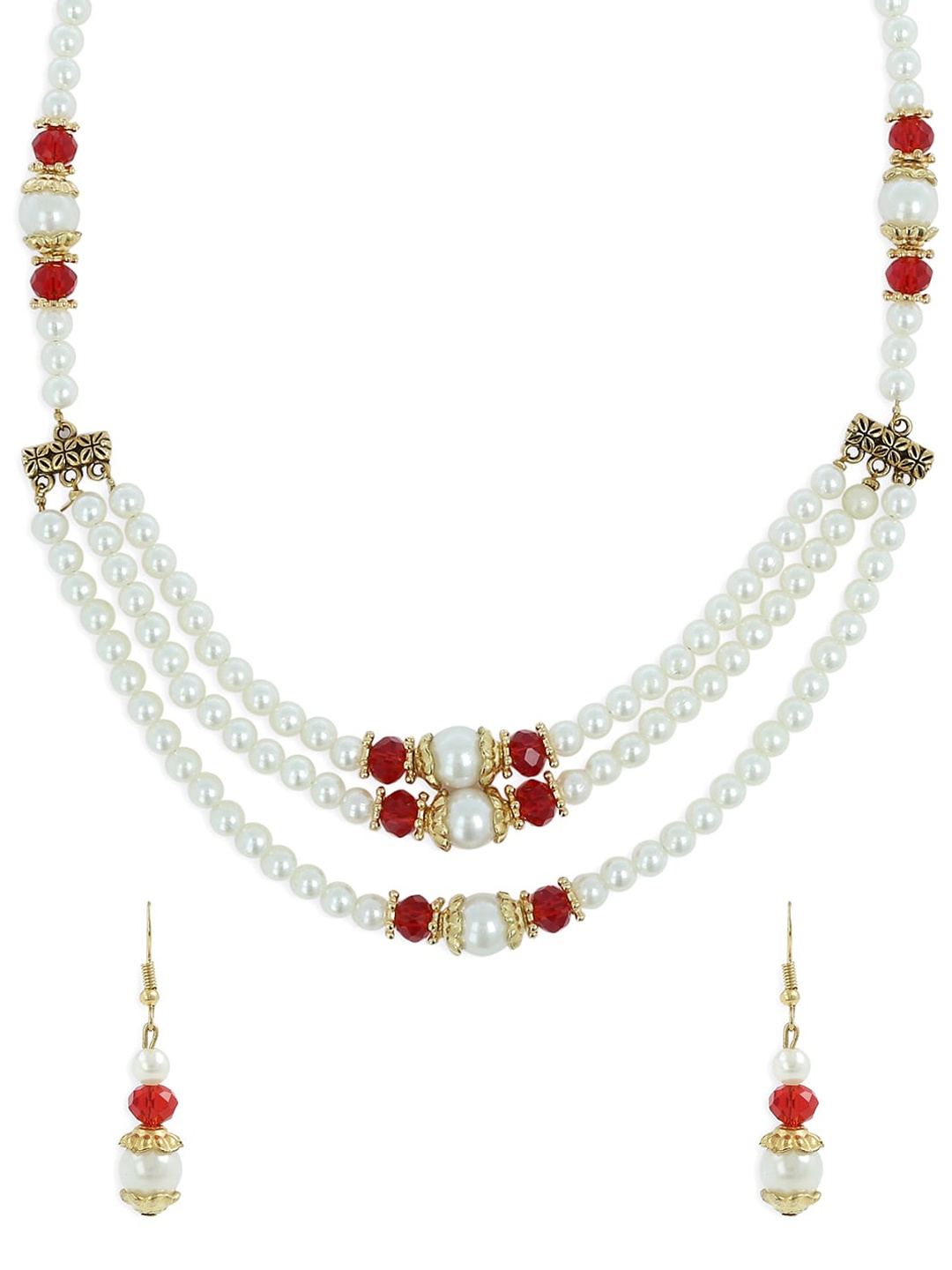 

AKSHARA Gold-Plated Red & White Beaded Handcrafted Jewellery Set