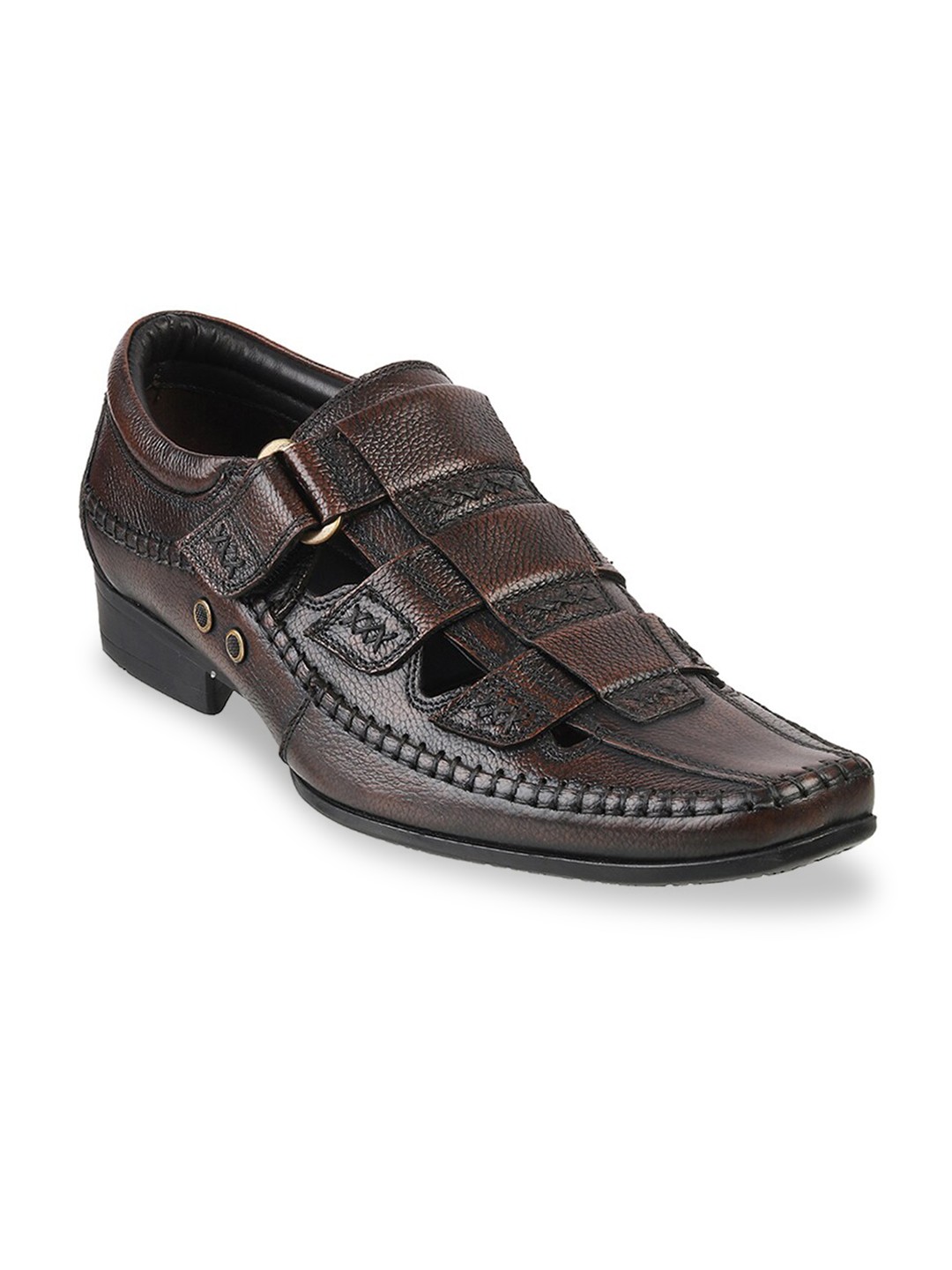 

Mochi Men Brown Leather Shoe-Style Sandals