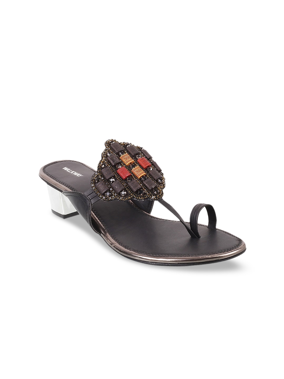 

WALKWAY by Metro Women Black & Red Ethnic Embellished One-Toe Block Heels